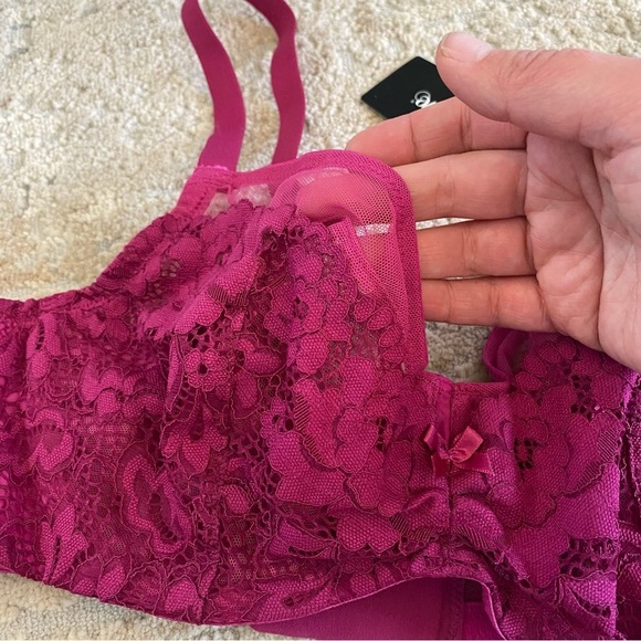 NWT Torrid Underwired Bra Unlined Demi Raspberry Pink Mesh Semi Sheer Bra: 40B - Picture 3 of 10